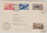 Schweiz, 1944, Mi.- Nr.: 435- 438 als MiF auf Flugbeleg von Zürich nach Genf, vs. mit Ankunftsstempel
