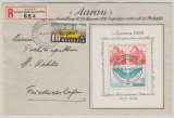 Schweiz, 1938, Mi.- Nr.: Bl. 4 u.a., als MiF auf Auslandseinschreiben von Aarau nach Friedrichshafen (D)