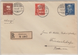 Schweiz, 1932, Mi.- Nr.: 259- 261 als MiF auf Satzbrief- Auslands- Einschreiben von Göschenen nach Friedrichshafen (D)