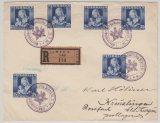 Österreich, 1936, Mi.- Nr.: 627 (6x) in MeF auf Auslands- Einschreiben, von Wien nach Kreuzlingen (CH)