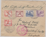 DR616 u.a. aus dem Satz, als MiF auf Brief zur Olympiafahrt 1936, von FF/M. über Berlin nach Obersdorf