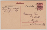 Polen, 1919, Dt. 10 RPfg.- GS (Überdruck) mit Polnischem 15 Fen. Überdruck, als Fernpostkarte von Lodz nach Miejsen