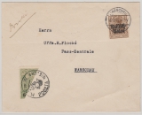 DP in Polen, 1915, Mi.- Nr.: 1 + Stadtpost Warschau Nr.: 8 (Halbierung!), als Zusatz, auf Ortsbrief innerhalb von Warschau
