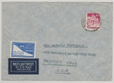 Bizone / JEIA- Marke, 5. 1949, Mi.- Nr.: 94 wg + Flugpostmarke 1, in MiF auf Lupo.- Auslandsbrief von Esllingen nach Andover (USA)