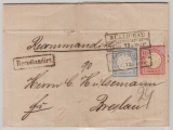 DR, Brustschilder, 1873, Mi.- Nr.: 19 + 20, als MiF auf Einschreiben- Fernbrief von Züllichau nach Breslau