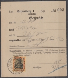 DR, Germania, 1915, Mi.- Nr.: 88 II als EF auf Quittung für 1 Telefongespräch (!!!), von Strausberg