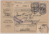 DR, Germania, 1920, Mi.- Nr.: 96 B II (2x) u.a. als MiF auf Auslandspaketkarte für 1 Paket von Leipzig nach Schö... (CH)