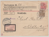 DR, Germania 1909, Mi.- Nr.: 84 I + 86 I als MiF auf Nachnahme- Drucksachen- Fernpostkarte von Goch nach Neukloster