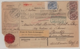 DR, Krone- Adler, 1899, Mi.- Nr.: 48 + 50 (2x) als MiF auf Auslands- Wertpaketkarte für 1 Paket von Cöleda nach Grenoble (F)