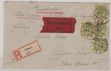 DR, Infla, 1923, Mi.- Nr.: 328 (4x) als MeF auf Eilboten- Einschreiben- Fernbrief von Pößneck nach Saalfeld