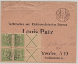 Österreich, 1918, 5 Heller (4x, + 2x Andreaskreuz, anhängend) als MeF auf Auslandsbrief von Wien nach Dresden