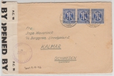AM- Post, 1946, Mi.- Nr.: 9 (3x) als MeF auf Auslandsbrief (mit Zensur) von Braunlage nach Kalmar (Schweden)