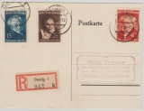 Danzig, 1938, Mi.- Nrn.: 381- 83 in kpl. Satz- MiF auf Einschreiben- Fernpostkarte von Danzig nach Dresden