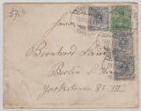 DR, Krone- Adler / Germania- reichspost, 1900, Mi.- Nrn.: 52 (3x) + 55 in MiF auf Fernbrief von Brandenburg nach Berlin