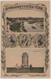 DR, Germania 1909, Mi.- Nr.: 85 I u.a. als Dreiländer- MiF (D, A+R) auf dekorativer Postkarte von Gleiwitz nach Torgau