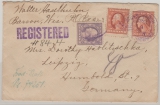 USA, 1920, 13 Ct. MiF auf Einschreiben- Auslandsbrief von Barron via New York nach Leipzig