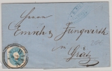 Österreich, 1862, 15 Kr. blau, als EF auf Fernbrief von Wien nach Graz