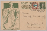 Schweiz, 1923, 5 Rp. GS. 5 5 Rp.- Zusatzfrankatur auf Ortskarte innerhalb von St. Gallen