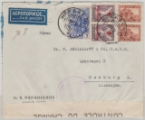 Griechenland, 1937, 16 Dr. MiF auf Luftpost- Auslandsbrief Heraklion (?) via Athen nach Hamburg, mit Griechischer Zensur