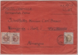 Persien / Iran, ca. 1927, 1 Kr. + 2 Ch. (2x) (je Überdruckausgabe) in MiF auf Auslandsbrief Kermanchah nach Wernigerode (D)