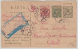 Polen, 1920, 25 f. GS + wilde Zusatzfrankatur vs. + rs. auf R.- Auslandskarte von Siedlce nach Stoni Litunov/ Ober Leutersdorf (C.S.R.)