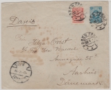 Russ. Reich, 1914, 7 - Kopeken- GS- Umschlag (gr. Format) + Zusatzfr., als Auslandsbrief verwendet von ... nach Arhus (DK)