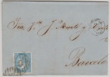 Spanien, 1867, Qutro Cuartos, als EF auf Fernbrief von Zaragoza nach Barcelona