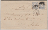 Spanien, 1871, 50 Mils. de Esc. (2x) als MeF auf Auslandsbrief von Sevilla nach Lisbon (Portugal)