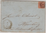 Dänemark (in D.), 1859, Mi.- Nr.: 4 als EF auf Fernbrief von Rendsburg nach Hamburg