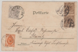 DR, Krone + Adler, 1901, Mi.- Nr.: 45 + Russland + A- Marken in MiF auf 3- Länder- Postkarte von / nach Gleiwitz (/Myslowitz)