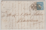 Spanien, 1866, 4 Cuartos als EF auf Fernbrief von Zaragoza nach Barcelona