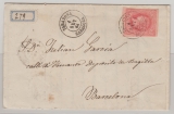 Spanien, 1864, 4 Cuartos als EF auf Fernbrief von Taragona nach Barzelona