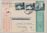 Kroatien, 1942, 1 Kuna- GS- Karte + 2x 0,5 Kuna Zusatzfrankatur, als Auslandskarte von Zagreb nach Trebbin (D)
