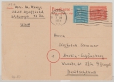 Berlin / USA, 1954, 20 Pfg. Antwort- GS, A.- Teil (Mi.- Nr.: P9A), + 20 Ct. USA, gelaufen von Chicago nach Berlin