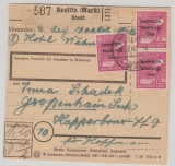 SBZ, Allgem Ausg., 1948, Mi.- Nr.: 193 (3x) als MeF auf Paketkartenstammteil, für 1 Paket von Beelitz nach Großenhain