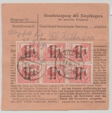 SBZ, Allgem Ausg., 1948, Mi.- Nr.: 192 (8x, vs. + rs.) als MeF auf Paketkartenstammteil, für 1 Paket von Zittau nach Vilshofen
