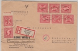 AM- Post, 1946, Mi.- Nr.: 8 (8x, z Papier?) als MeF auf Einschreiben- Ferbrief von Hamburg nach (Potsdam-) Babelsberg