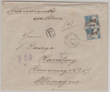 Frz. Indochina, 1914, 25 C. (2x) als MiF auf Einschreiben- Auslandsbrief von Saigon nach Hamburg