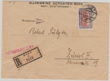 Österreich, 1921, 20 Kr. EF, auf Auslands- Einschreiben von Wien nach Zürich (CH)