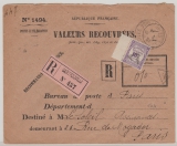 Frankreich, 1914, 10 Ct. Gebührenmarke als EF auf NN- Einschreiben- Fernbrief von Sarthouville nach Paris
