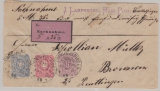 DR, Pfennig, 1884, Mi.- Nr.: 40, 41 + 42 in MiF auf Nachnahme- Fernbrief von Trochtelfingen nach Bronnen
