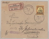 DOA, 1907, Mi.- Nr.: 16, als EF Auf Drucksache- Einschreiben- Fernbrief von Moschi nach Gelsenkirchen