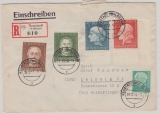 BRD, 1954, Mi. Nrn.: 200- 03 (kpl. Satz!), u.a., als MiF auf Einschreiben- Fernbrief von Neustadt nach Leipzig