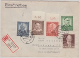 BRD, 1954, Mi. Nrn.: 173- 76 (kpl. Satz!) u.a.,  als MiF auf Einschreiben- Fernbrief von Neustadt nach Leipzig