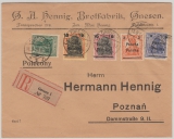 Polen, 1919, Gnesen, DR, Nr.: 85II +Überdruckausgabe auf Germania, mit Gnesener Überdruck in MiF, als R.- Fernbrief