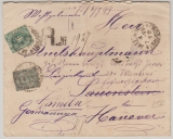 Italien, 1893, 50 Cent. MiF auf Auslands- Einschreiben von Milano nach Lauenstein nachgesandt nach Hameln