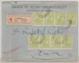 Rumänien, 1912, 5 Bani (11x, 8 vs. + 3 rs.) in MeF auf Einschreiben- Fernbrief von R.- Valecea nach Craiova