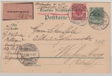 DR- Krone / Adler, 1898, 5 Rpfg.- GS (Mi.- Nr.: P 20) + Mi.- Nr.: 47 als Zusatz auf NN- Fernpostkarte von Hagenau nach Weissenburg