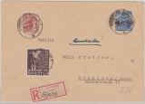 Handstempel, 1948, Bez. 20 Naumburg, 50 Pfg. Mi.- Nr.: 178 IV, u.a., als MiF auf Einschreiben- Ortsbrief innerhalb von Naumburg