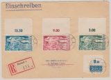 FRZ / Baden, 1949, Mi.- Nr.: 50- 52 (je vom SR!) als Satzbrief- MiF als Einschreiben- Fernbrief von Rastatt nach Eberfingen
